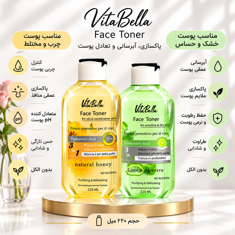تونر پاککننده صورت ویتابلا ۲۲۰ میلیلیتر