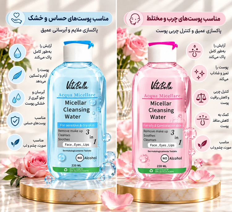 میسلار واتر ویتابلا ۲۲۰ میل | پاککننده و آبرسان پوست